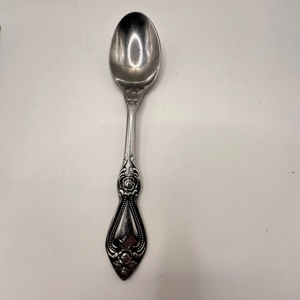 Vintage Stainless Stanley Roberts tablespoon Precious Rose. Ornate Floral 6 Inch